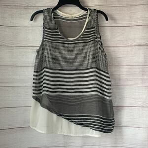 Hem & Thread Black and Cream Striped Sheer Sleeveless Blouse Size M